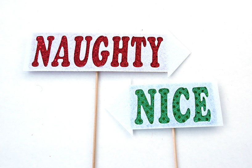 Naughty and Nice Photo Booth Props with Sequin Lettering